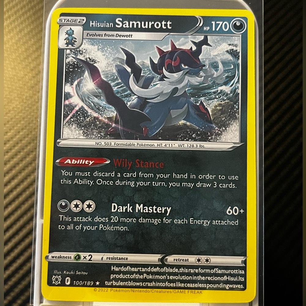 Hisuian Samurott #100/189 Pokemon Card SWSH10: Astral Radiance 2022 TCG RARE